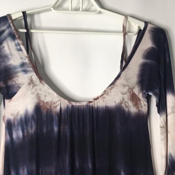 Lucy Love Knit Top S Oversized Tie Dye Navy Tan *Q - Picture 5 of 8